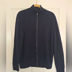 HUGO BOSS WOOL ZIP-UP CARDIGAN,NAVY, SIZE L